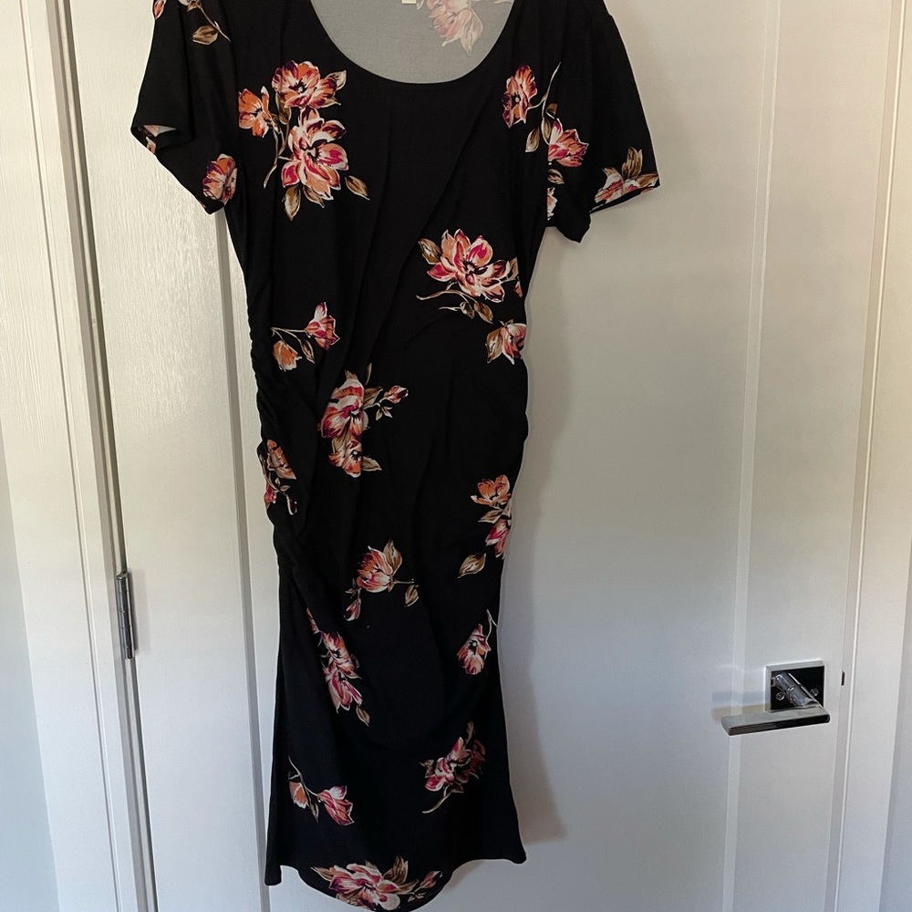 Small black and floral maternity midi dress